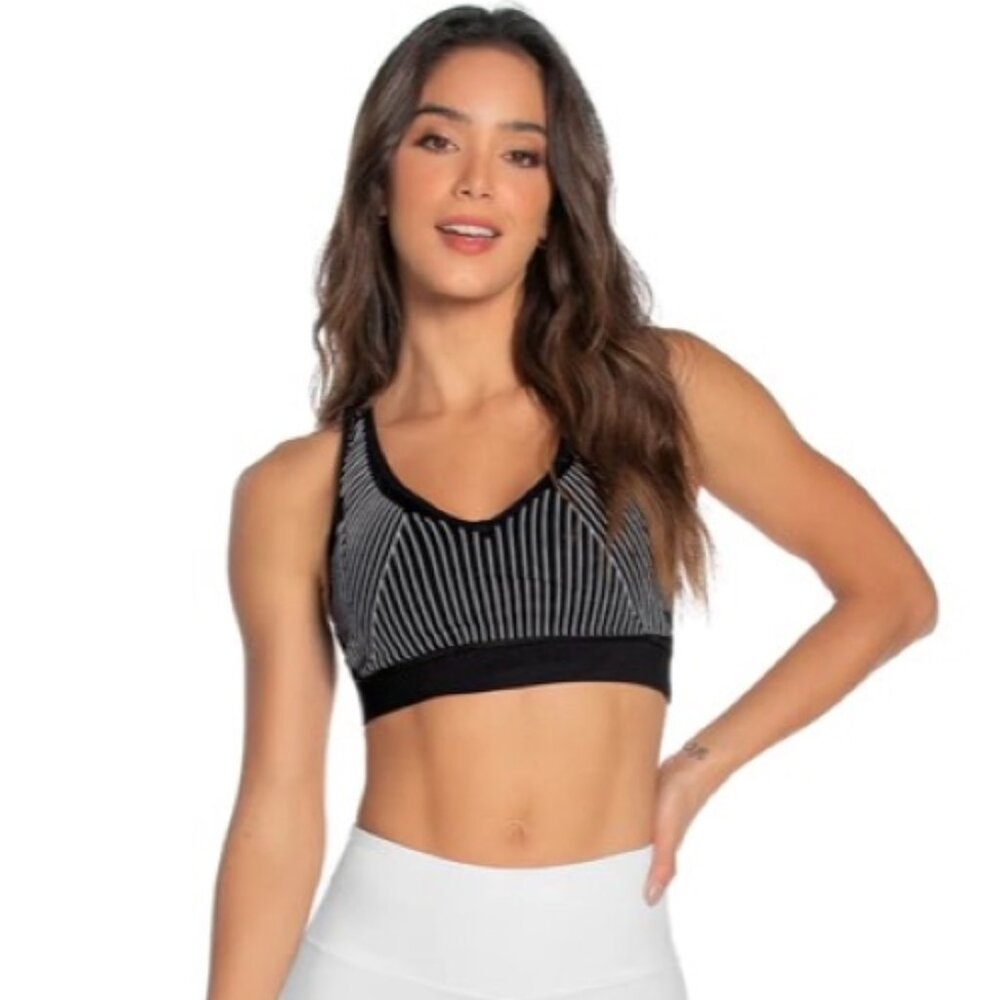 Women's Black & White Stripped Sports Bra Size Small